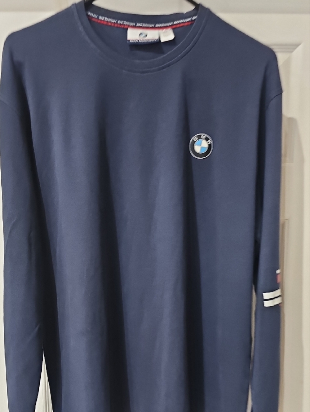 BMW Navy Blue Long Sleeve Logo Shirt with Red Stripe Accent - Picture 5 of 8